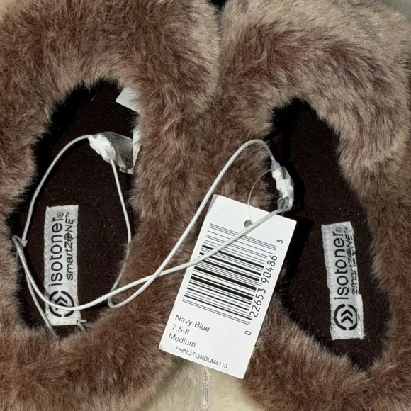 NWT Isotoner 7.5-8 Navy Fur-Lined Slippers - Picture 3 of 5